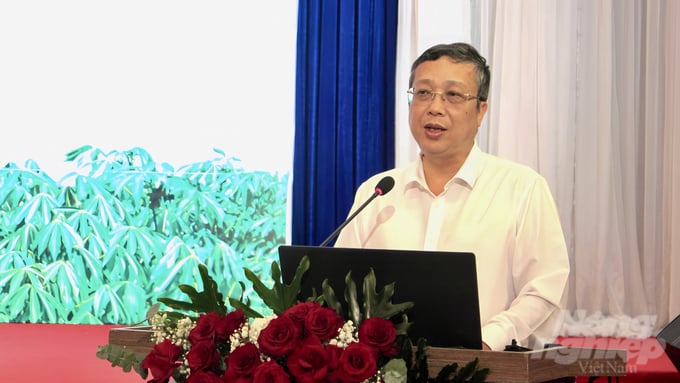 Thứ trưởng Bộ NN-PTNT Hoàng Trung: Thúc đẩy ngành hàng sắn phát triển ổn định, hiệu quả, bền vững; xây dựng liên kết chặt chẽ giữa sản xuất, chế biến và tiêu thụ sản phẩm nhằm tạo ra giá trị kinh tế cao. Ảnh: Trần Trung.